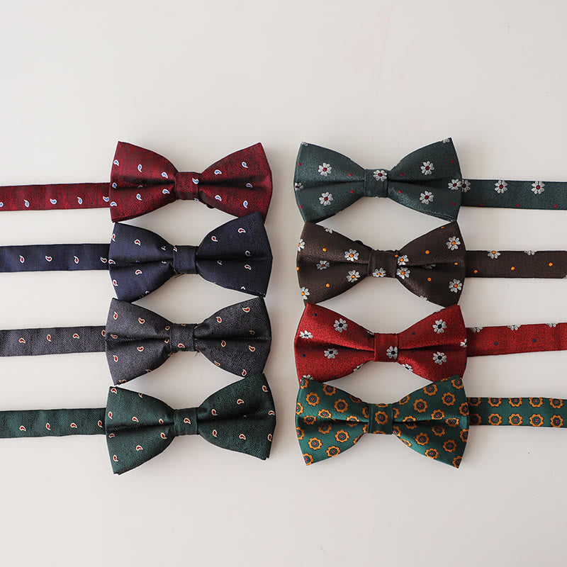 Retro Floral Printed Pre-tied Adjustable Strap Bow Tie