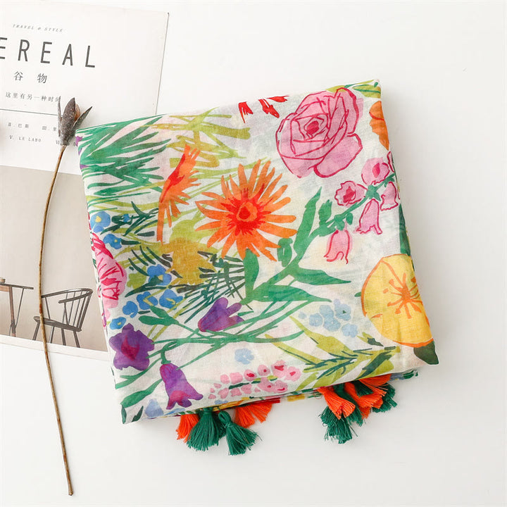 Women's Colorful Floral Printed Lightweight Thin Scarf