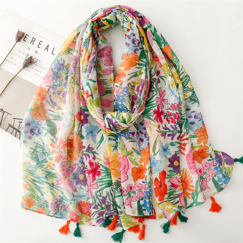 Women's Colorful Floral Printed Lightweight Thin Scarf