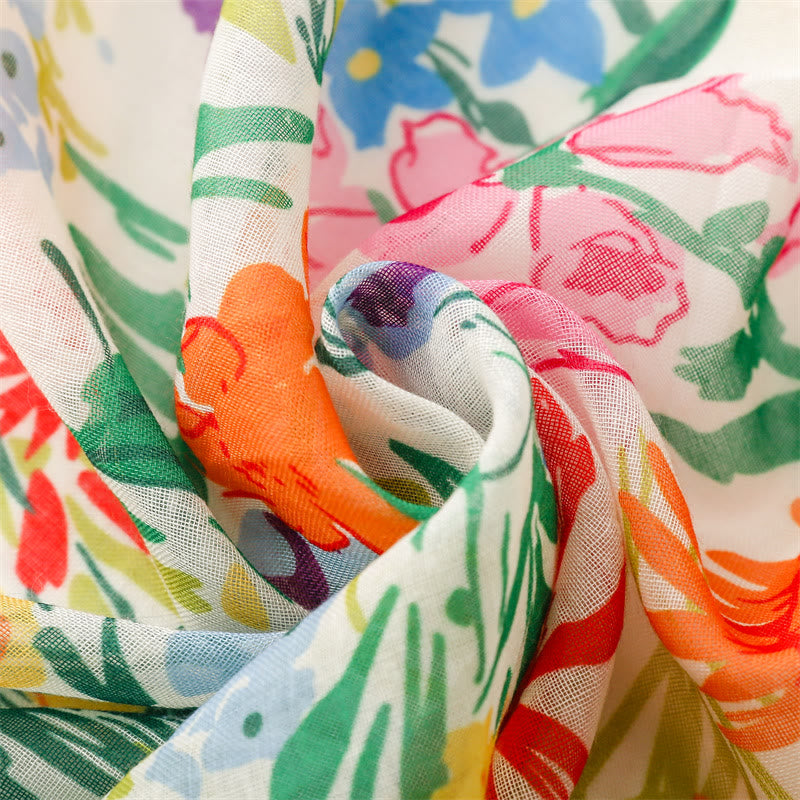 Women's Colorful Floral Printed Lightweight Thin Scarf