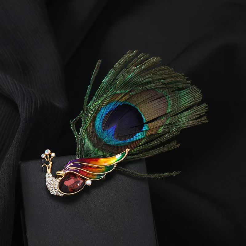 Women's Ethnic Crystal Peacock Eye Feather Brooch