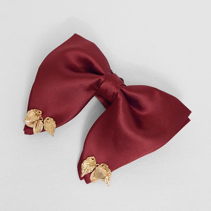 Men's Double-Layers Leaves Oversized Bow Tie Pocket Square