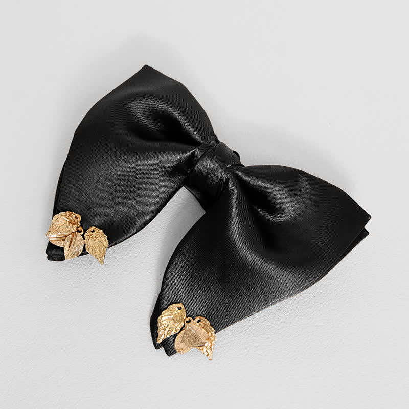 Men's Double-Layers Leaves Oversized Bow Tie Pocket Square
