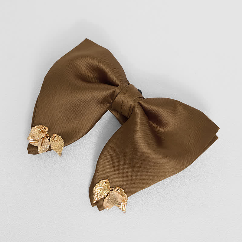 Men's Double-Layers Leaves Oversized Bow Tie Pocket Square