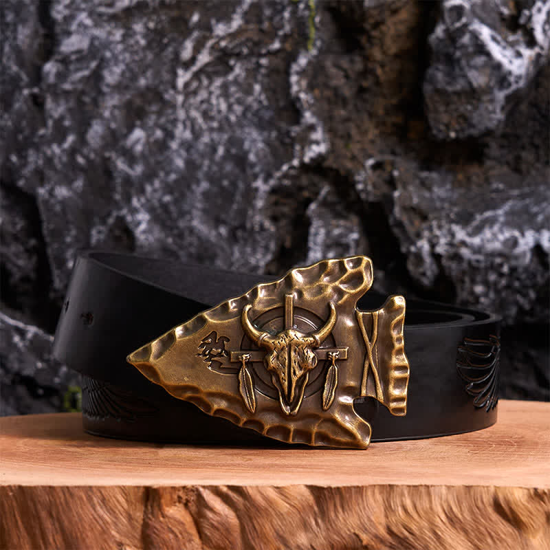 Bronze Triangle DIY Arrowhead Shaped Bull Buckle Leather Belt