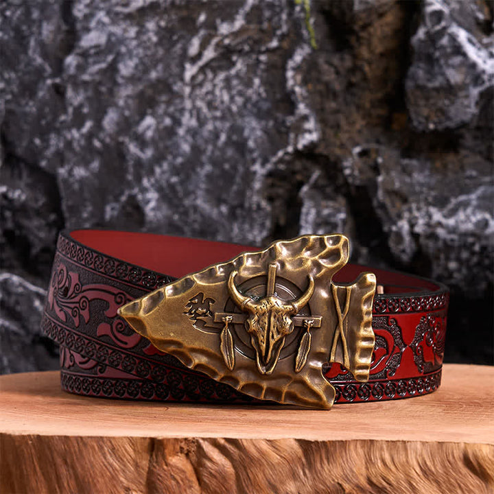 Bronze Triangle DIY Arrowhead Shaped Bull Buckle Leather Belt