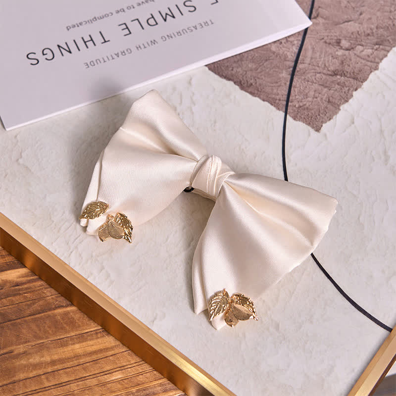 Men's Double-Layers Leaves Oversized Bow Tie Pocket Square