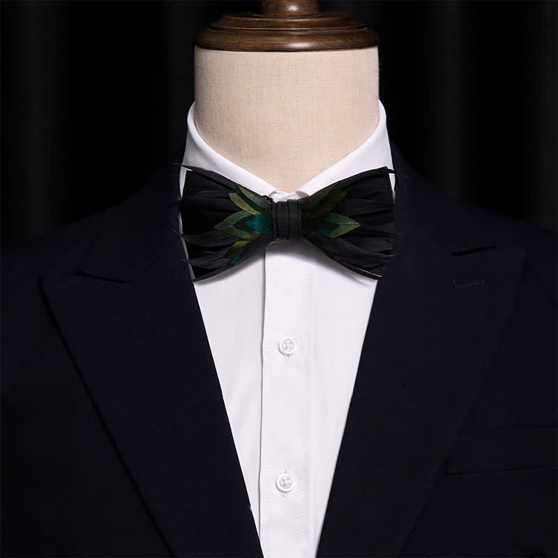 Fancy Black & Green Feather Bow Tie