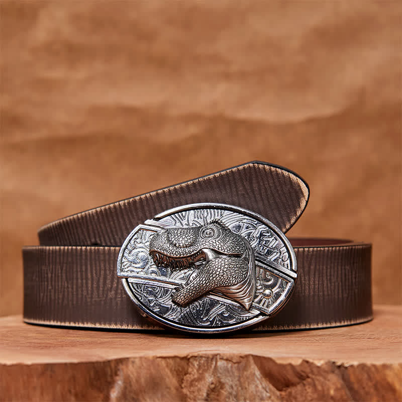 Men's DIY Dinosaur Hidden Folding Knife Leather Belt