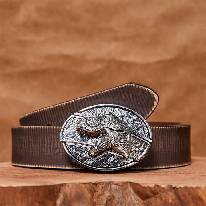 Men's DIY Dinosaur Hidden Folding Knife Leather Belt