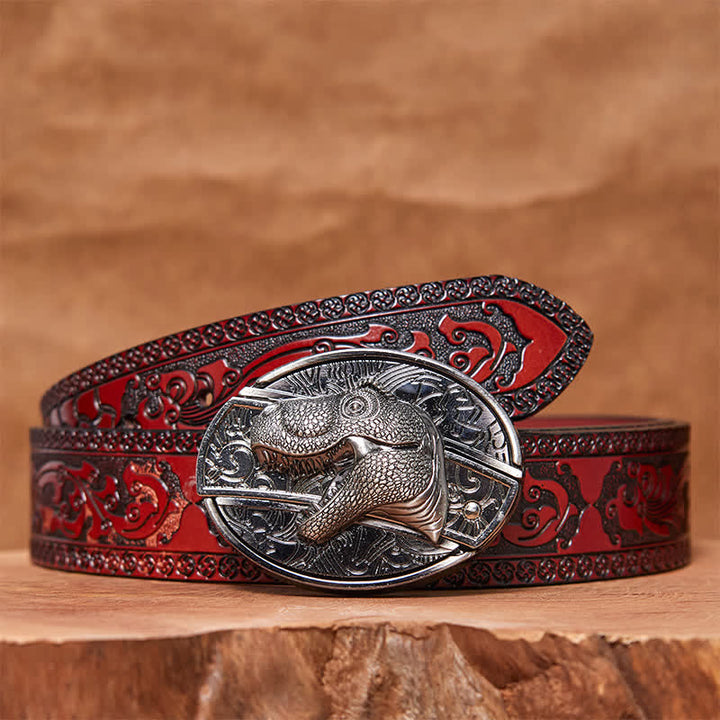 Men's DIY Dinosaur Hidden Folding Knife Leather Belt