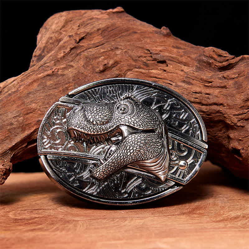 Men's DIY Dinosaur Hidden Folding Knife Leather Belt