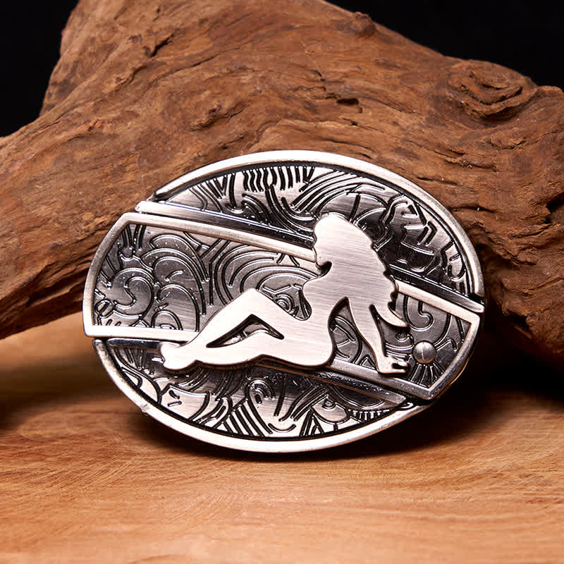 Men's DIY Lady Silhouette Hidden Folding Knife Leather Belt