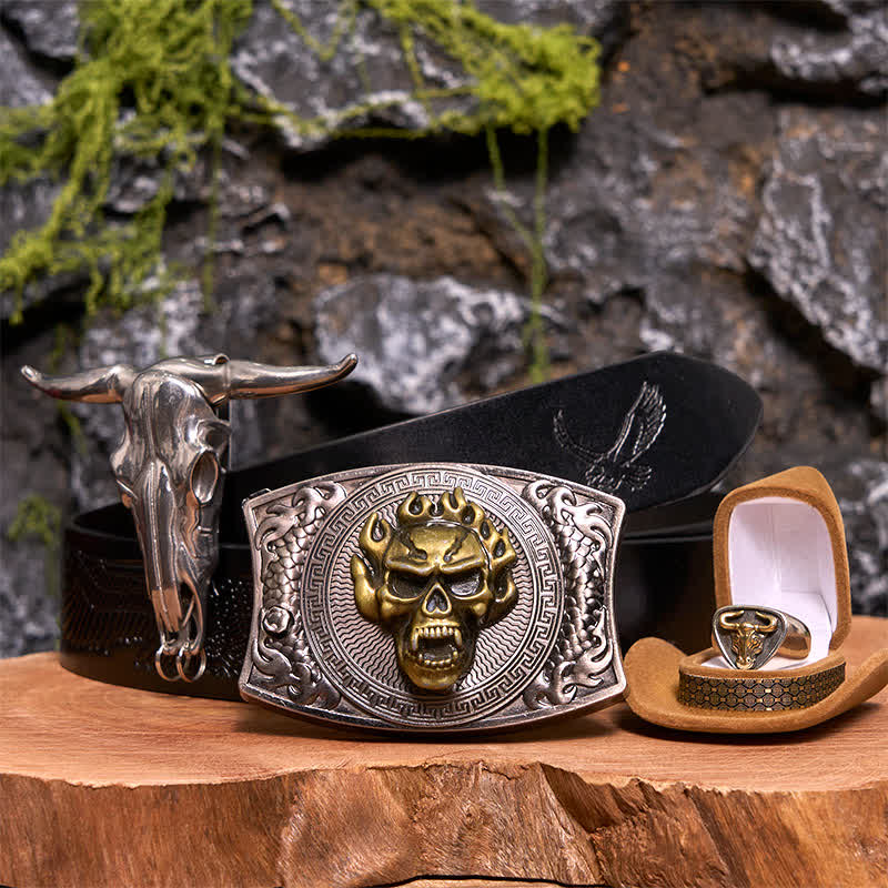 Skull DIY Hidden Knife Belt Buckle Longhorn Pendant Bull Ring Bundle Set