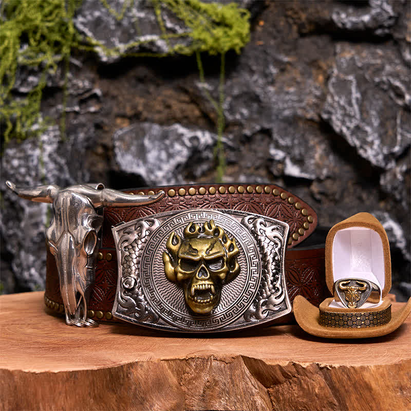 Skull DIY Hidden Knife Belt Buckle Longhorn Pendant Bull Ring Bundle Set