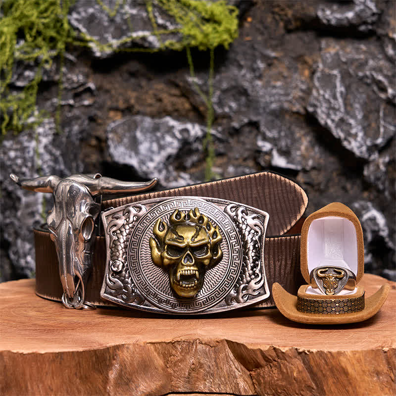 Skull DIY Hidden Knife Belt Buckle Longhorn Pendant Bull Ring Bundle Set