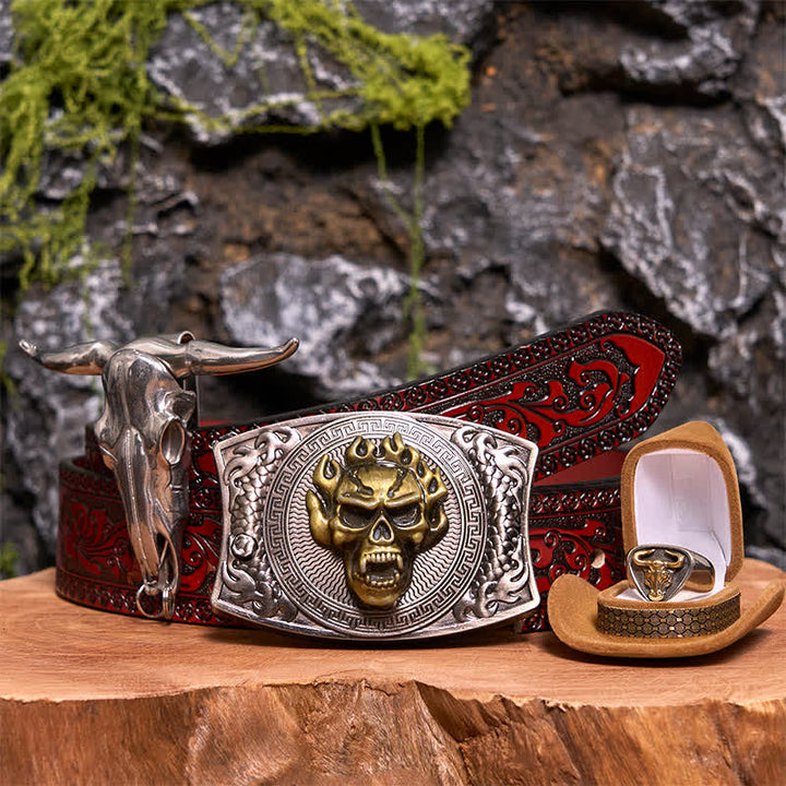 Skull DIY Hidden Knife Belt Buckle Longhorn Pendant Bull Ring Bundle Set