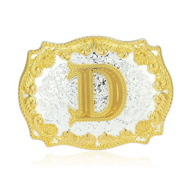 Men's DIY Golden Initial Letter Buckle Leather Belt - D - Without Belt - image 9