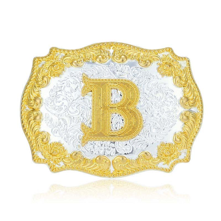 Men's DIY Golden Initial Letter Buckle Leather Belt - B - Without Belt - image 7