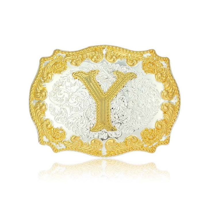 Men's DIY Golden Initial Letter Buckle Leather Belt - Y - Without Belt - image 30