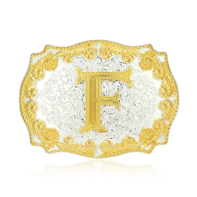 Men's DIY Golden Initial Letter Buckle Leather Belt - F - Without Belt - image 11