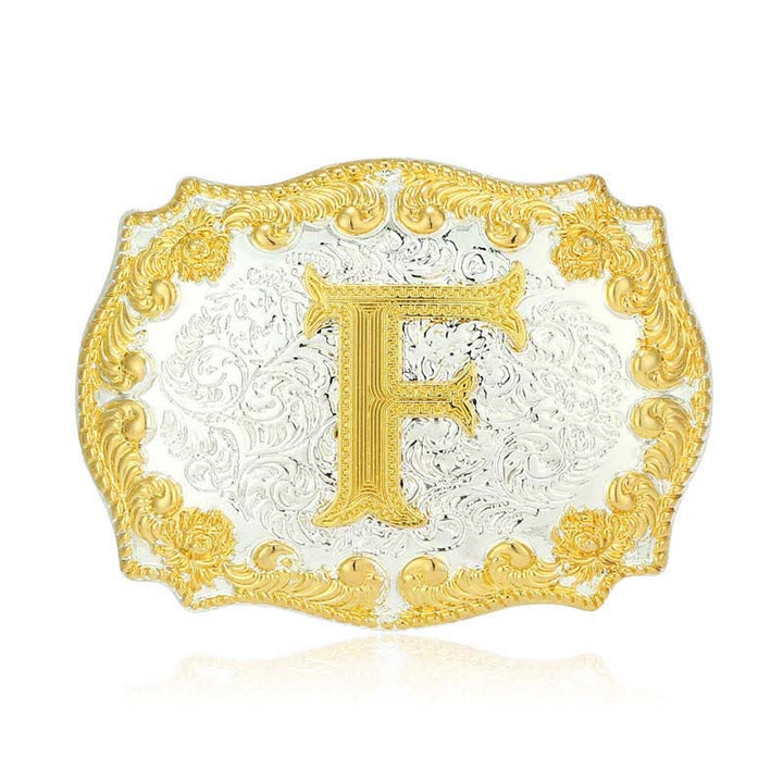 Men's DIY Golden Initial Letter Buckle Leather Belt - F - Without Belt - image 11