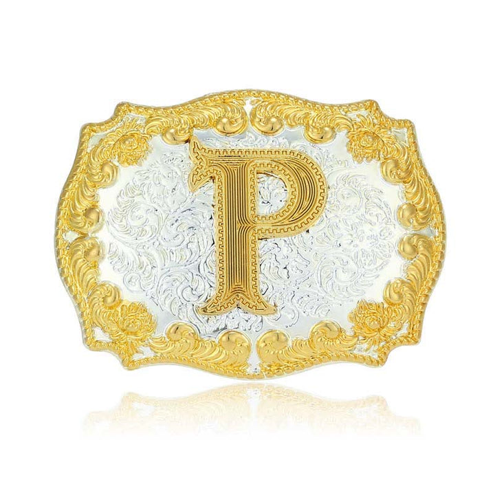 Men's DIY Golden Initial Letter Buckle Leather Belt - P - Without Belt - image 21