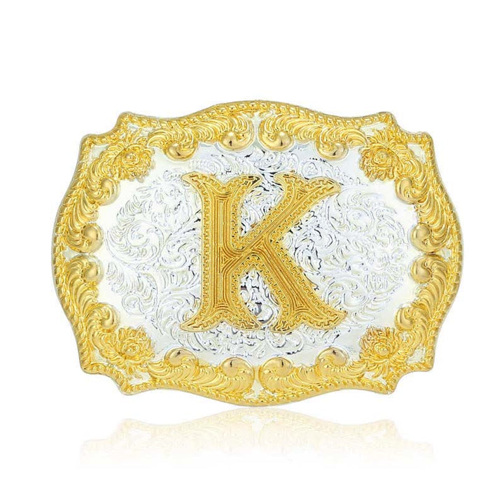 Men's DIY Golden Initial Letter Buckle Leather Belt - K - Without Belt - image 16