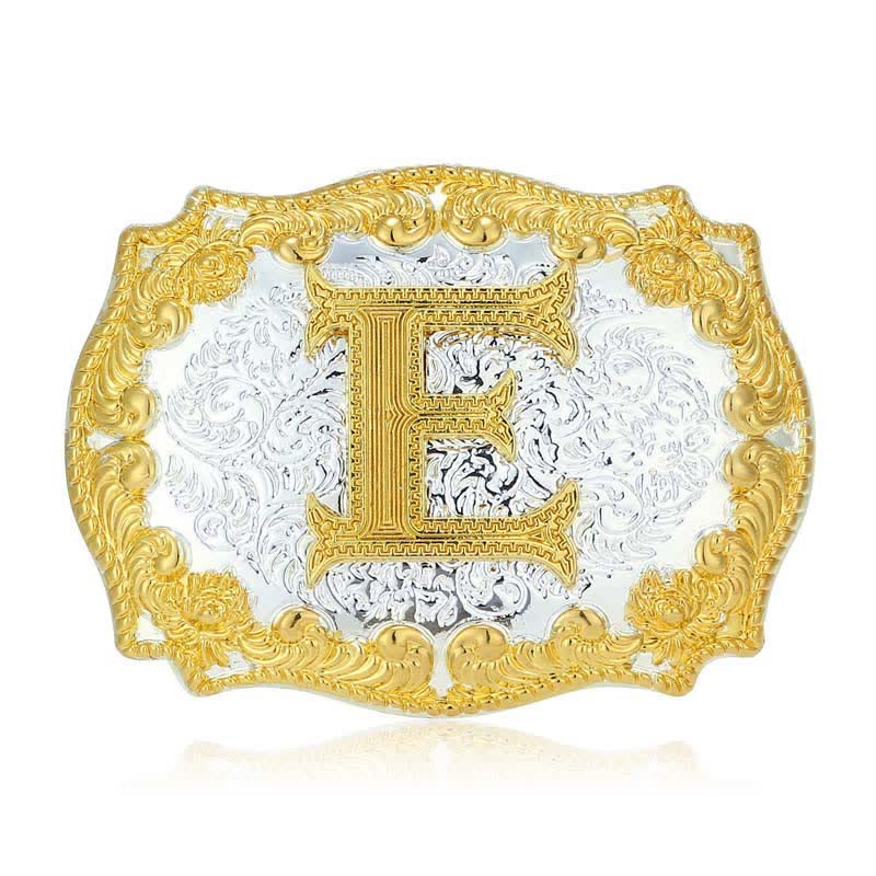 Men's DIY Golden Initial Letter Buckle Leather Belt - E - Without Belt - image 10