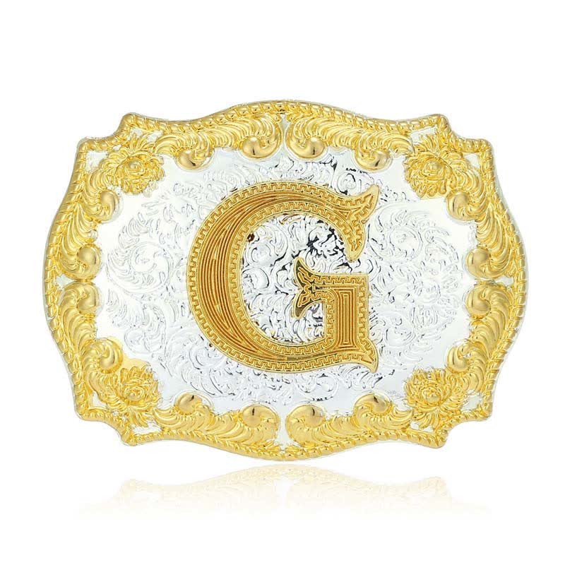 Men's DIY Golden Initial Letter Buckle Leather Belt - G - Without Belt - image 12