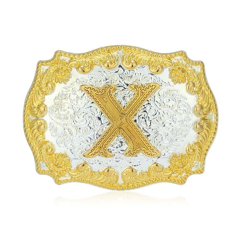 Men's DIY Golden Initial Letter Buckle Leather Belt - X - Without Belt - image 29