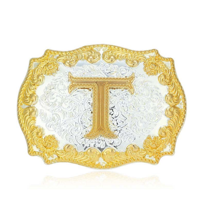 Men's DIY Golden Initial Letter Buckle Leather Belt - T - Without Belt - image 25