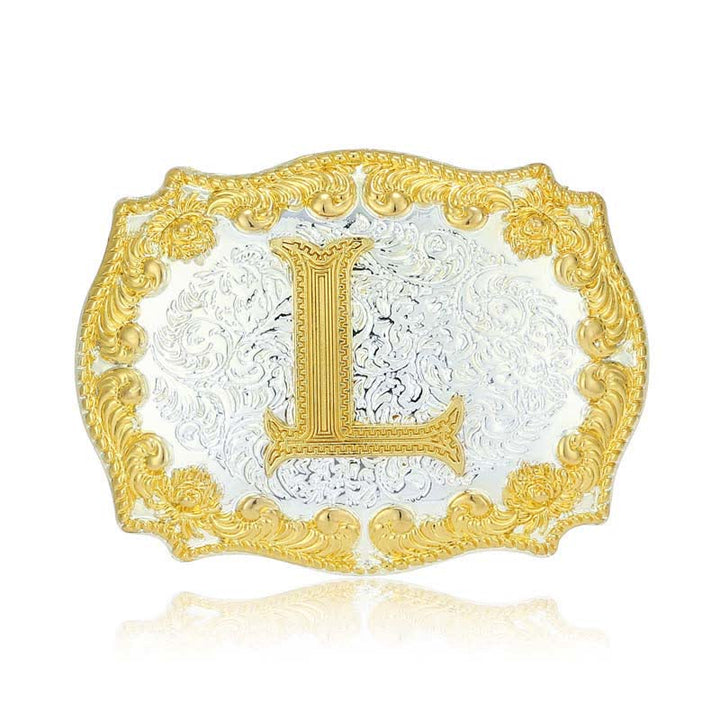 Men's DIY Golden Initial Letter Buckle Leather Belt - L - Without Belt - image 17