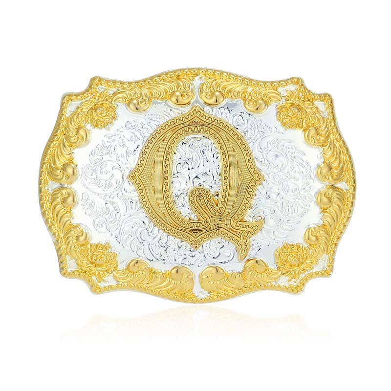 Men's DIY Golden Initial Letter Buckle Leather Belt - Q - Without Belt - image 22