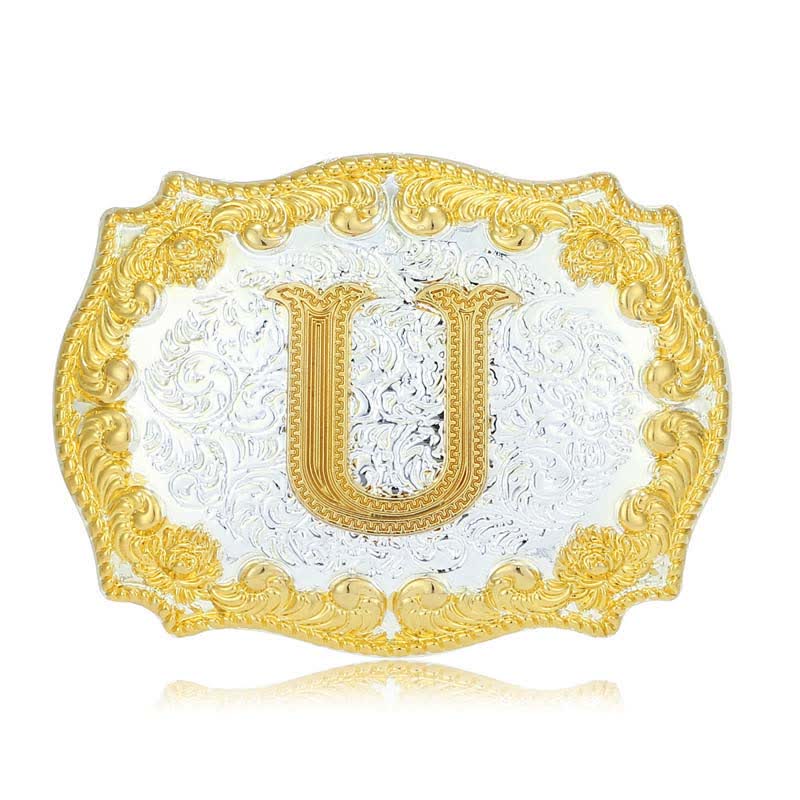 Men's DIY Golden Initial Letter Buckle Leather Belt - U - Without Belt - image 26
