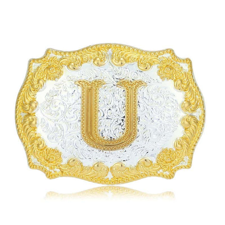 Men's DIY Golden Initial Letter Buckle Leather Belt - U - Without Belt - image 26
