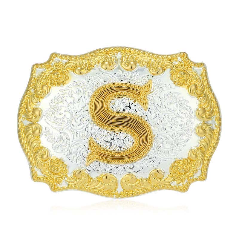 Men's DIY Golden Initial Letter Buckle Leather Belt - S - Without Belt - image 24