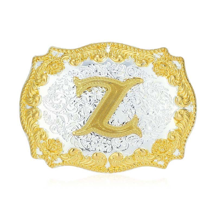 Men's DIY Golden Initial Letter Buckle Leather Belt - Z - Without Belt - image 31