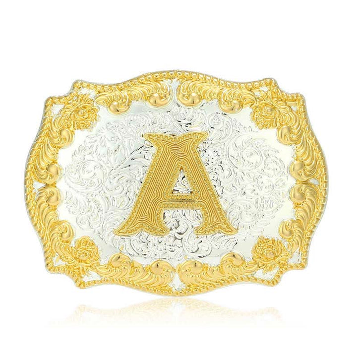 Men's DIY Golden Initial Letter Buckle Leather Belt - A - Without Belt - image 6