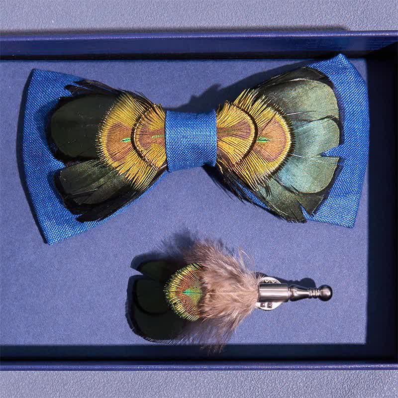 Dark Green & Blue Flax Peacock Feather Bow Tie - image 3