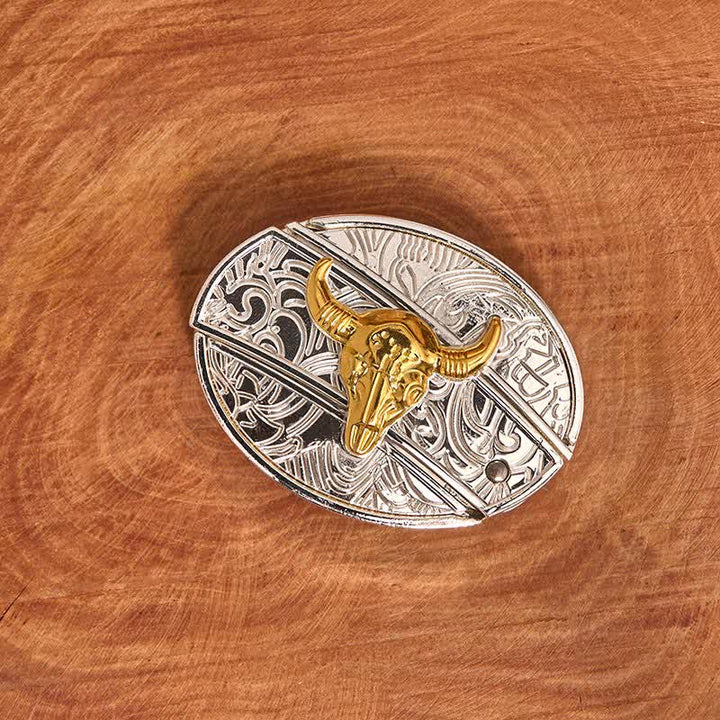 Men's DIY Gold & Silver Bull Hidden Folding Knife Leather Belt - image 3