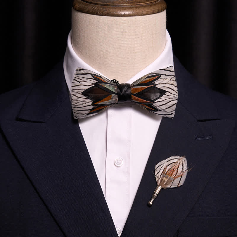 Gray & White Web-like Feather Bow Tie - image 1