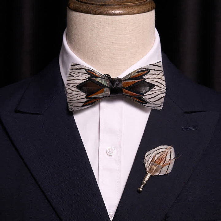 Gray & White Web-like Feather Bow Tie - image 1