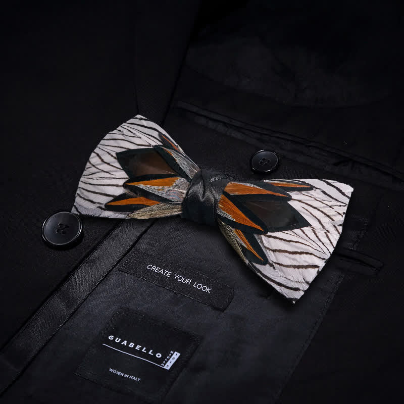 Gray & White Web-like Feather Bow Tie - image 2