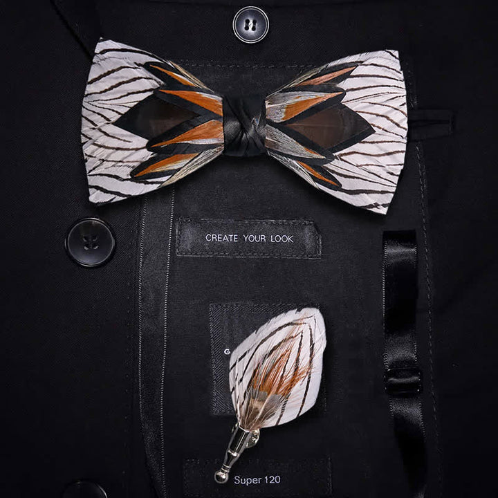 Gray & White Web-like Feather Bow Tie - Gray & White - image 0