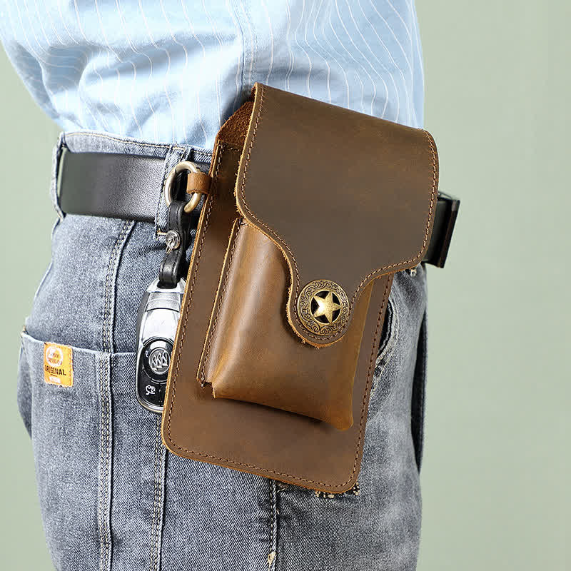 Leather Outdoor Magnetic Star Buckle Phone Belt Bag