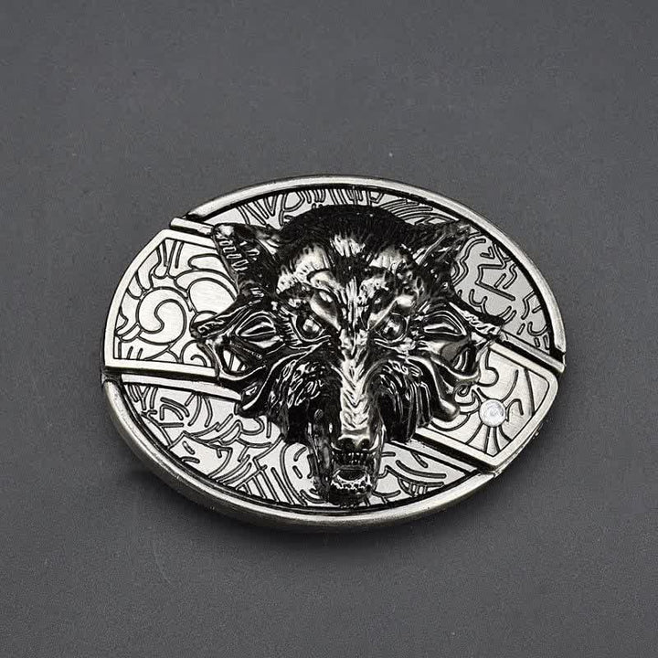 Men's Fierce Wolf Leather Belt With Folding Knife