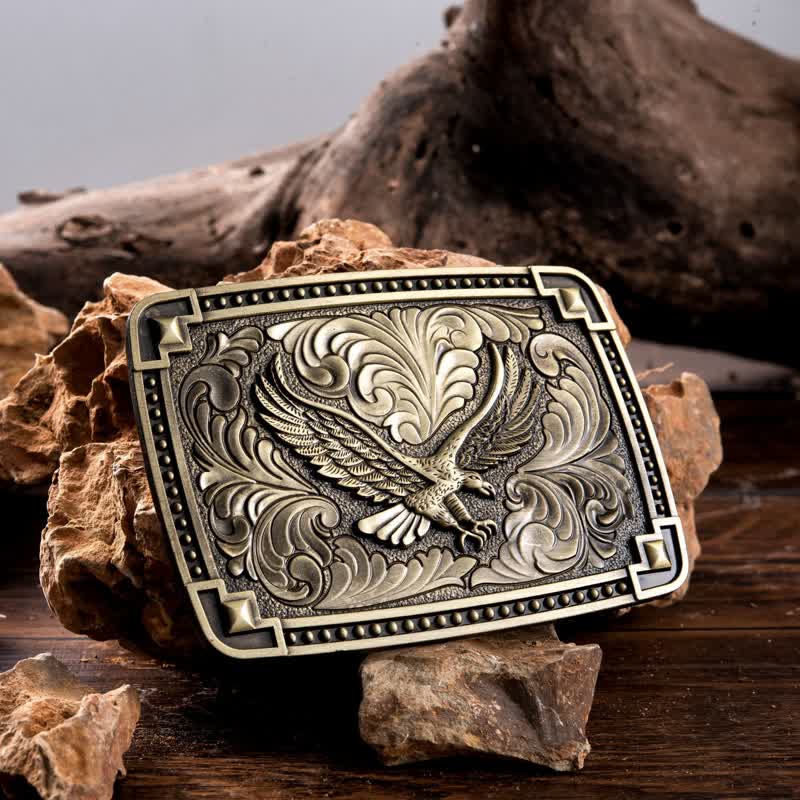 Men's DIY Soaring Eagle In Dreamy Sky Buckle Leather Belt