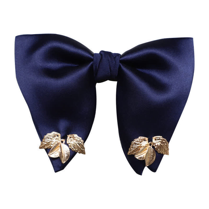Men's Double-Layers Leaves Oversized Bow Tie Pocket Square