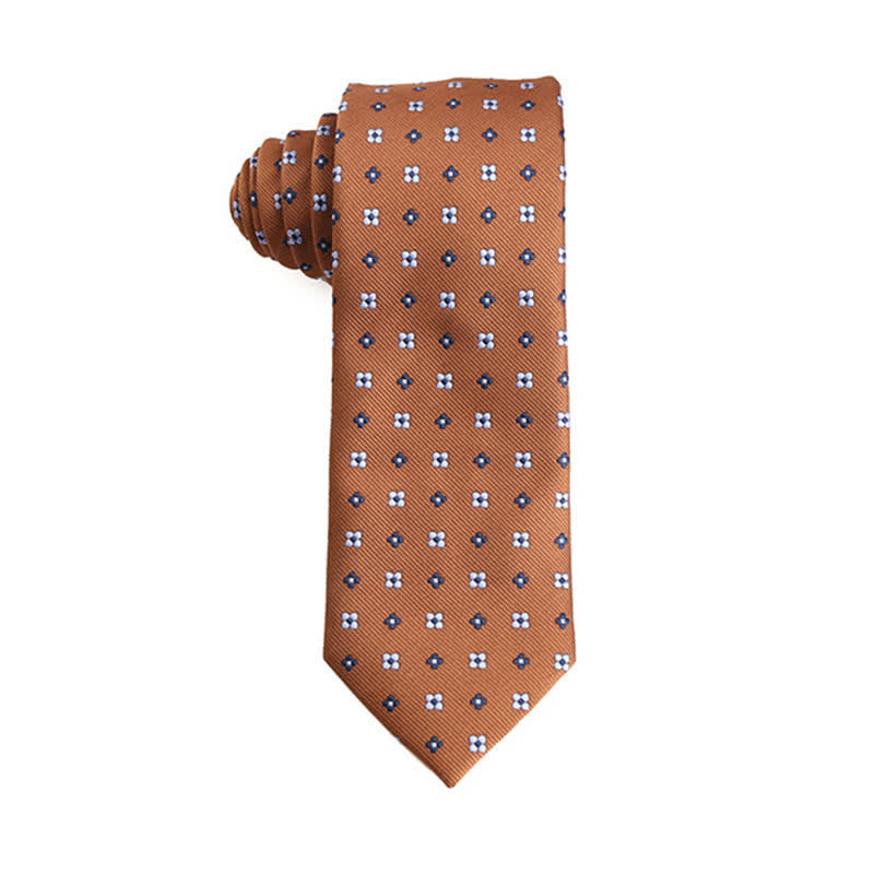 Men's Orange-Red Series Micro Motifs Necktie - White & Blue Flower - image 6
